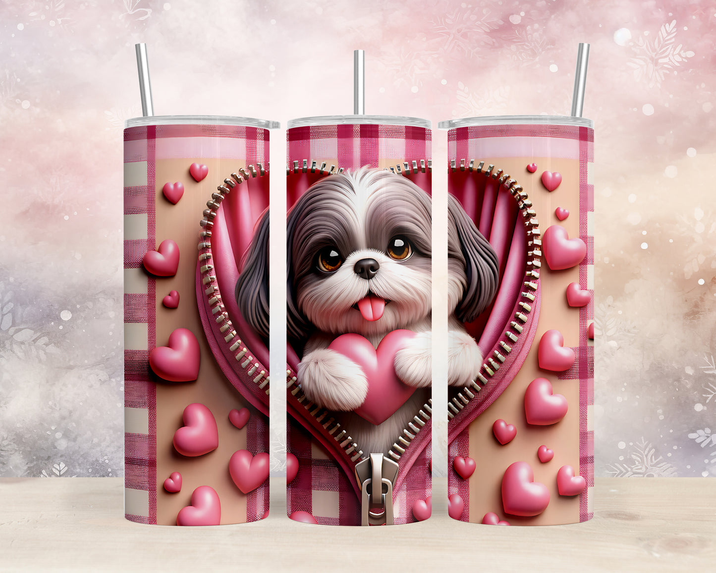 Skinny Tumbler with Straw, 20oz, Dog, Valentines Day, awd-1152