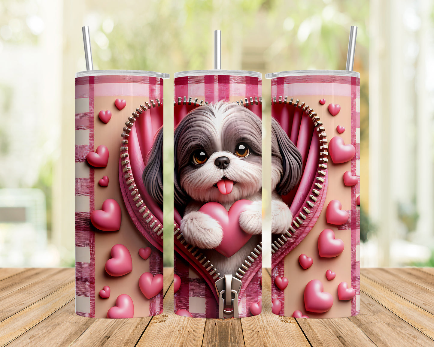 Skinny Tumbler with Straw, 20oz, Dog, Valentines Day, awd-1152