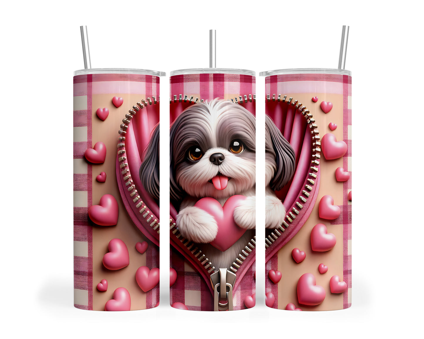 Skinny Tumbler with Straw, 20oz, Dog, Valentines Day, awd-1152