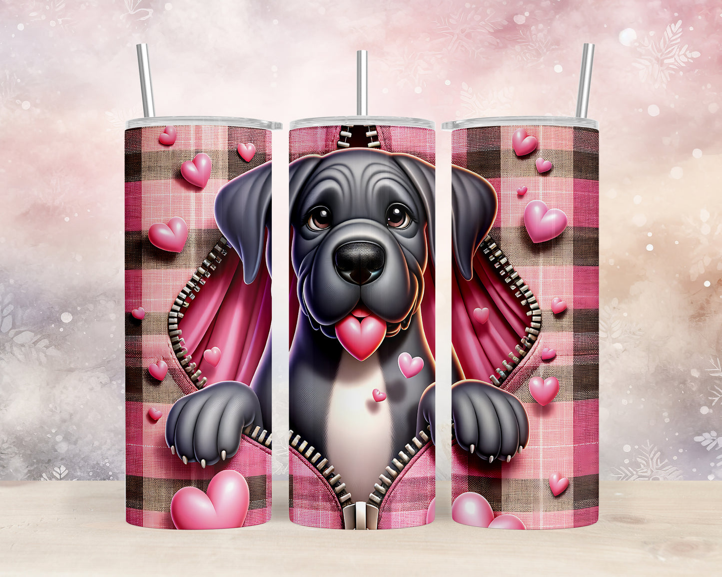 Skinny Tumbler with Straw, 20oz, Dog, Valentines Day, awd-1153