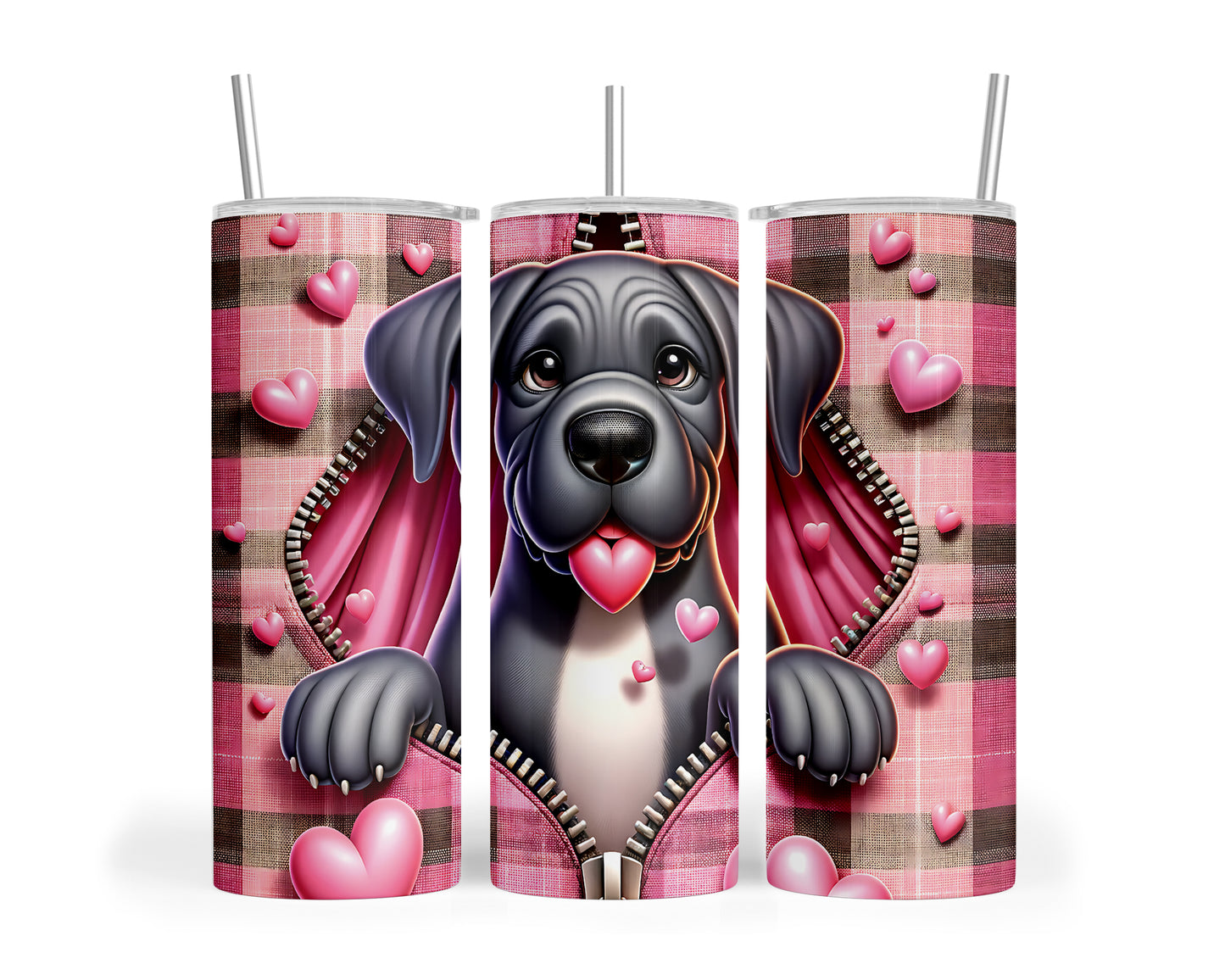 Skinny Tumbler with Straw, 20oz, Dog, Valentines Day, awd-1153