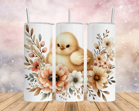 Skinny Tumbler with Straw, 20oz, Boho Floral Chicken, awd-1155