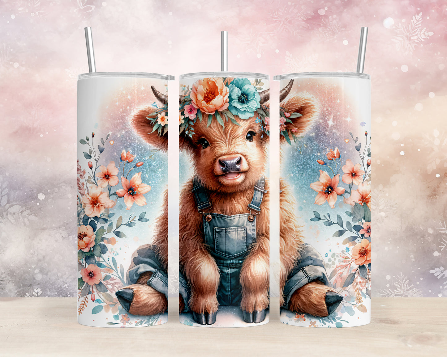 Skinny Tumbler with Straw, 20oz, Highland Cow, awd-1159