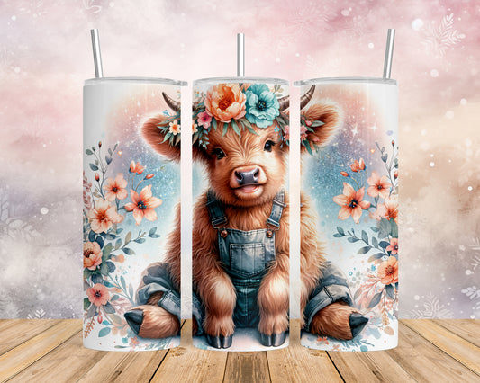 Skinny Tumbler with Straw, 20oz, Highland Cow, awd-1159