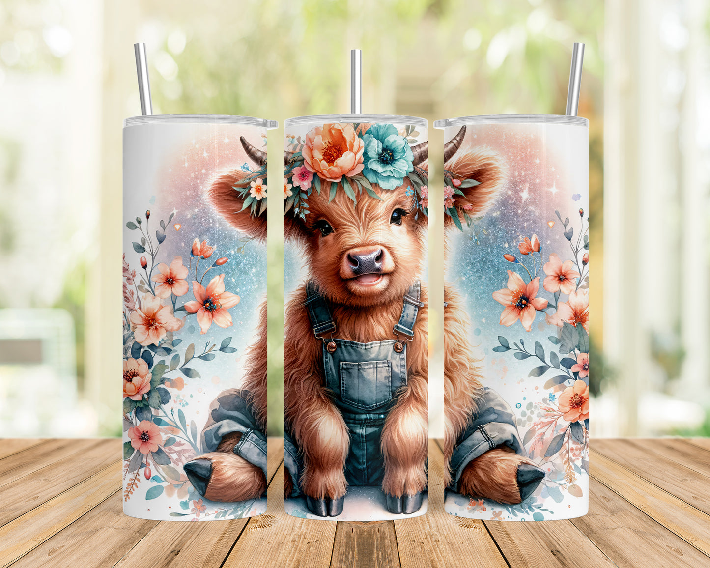 Skinny Tumbler with Straw, 20oz, Highland Cow, awd-1159