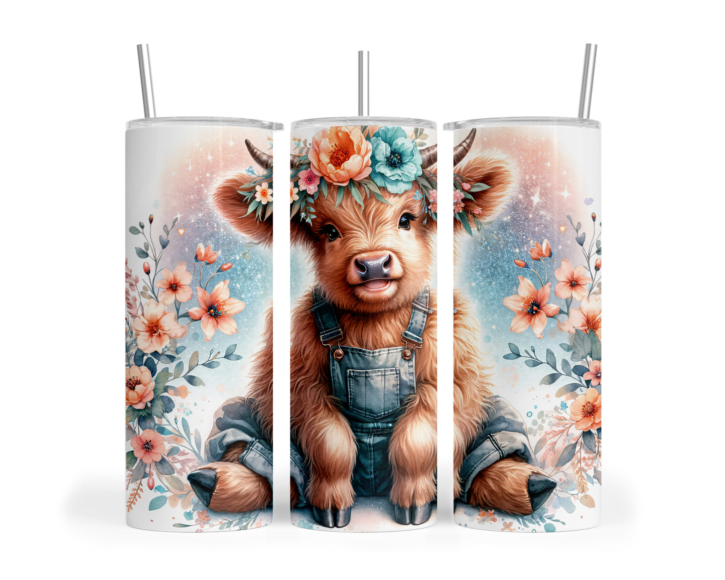 Skinny Tumbler with Straw, 20oz, Highland Cow, awd-1159