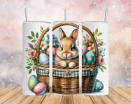 Skinny Tumbler with Straw, 20oz, Easter, Rabbit with Eggs, awd-1166