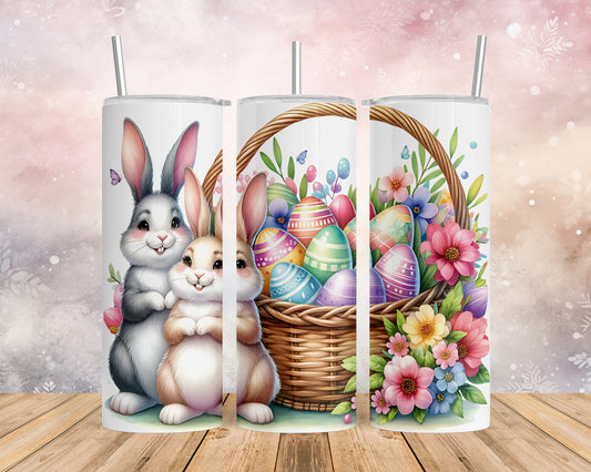 Skinny Tumbler with Straw, 20oz, Easter, Rabbit with Eggs, awd-1170