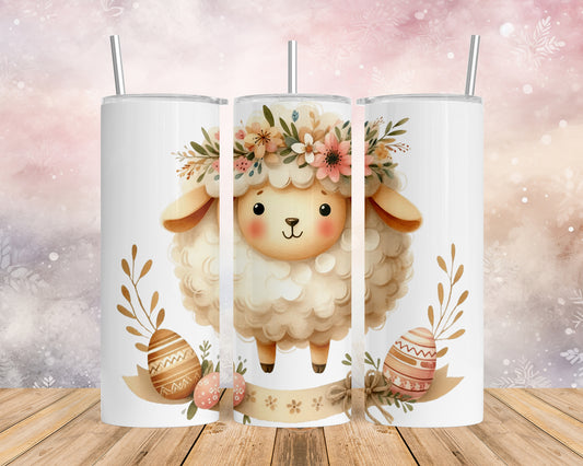 Skinny Tumbler with Straw, 20oz, Easter, Sheep with Eggs, awd-1172