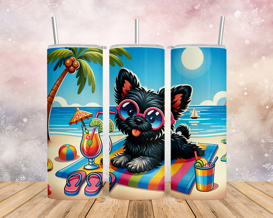 Skinny Tumbler with Straw, 20oz, Dog on Beach, Affenpinscher, awd-1174