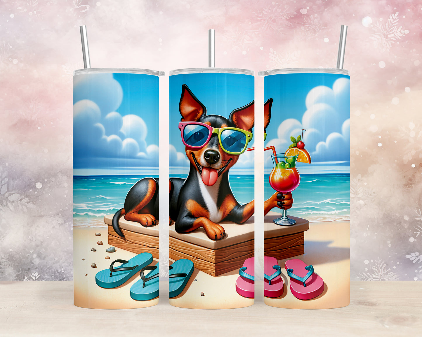 Skinny Tumbler with Straw, 20oz, Dog on Beach, Manchester Terrier, awd-1223