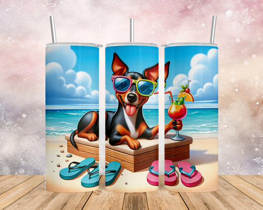 Skinny Tumbler with Straw, 20oz, Dog on Beach, Manchester Terrier, awd-1223