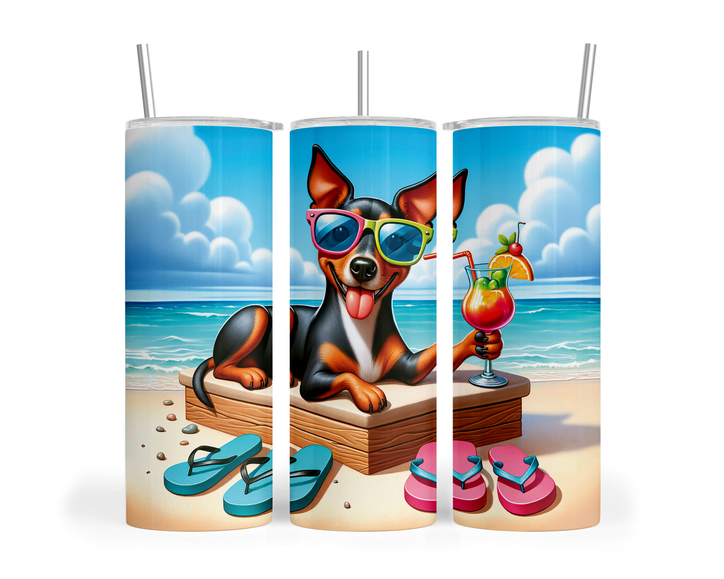 Skinny Tumbler with Straw, 20oz, Dog on Beach, Manchester Terrier, awd-1223