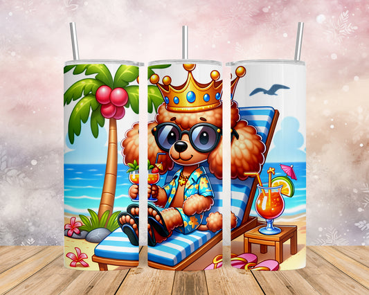 Skinny Tumbler with Straw, 20oz, Dog on Beach, Poodle with Crown, awd-1233