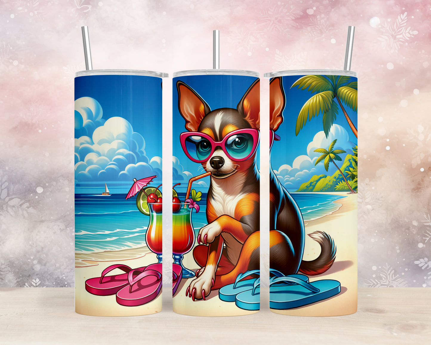 Skinny Tumbler with Straw, 20oz, Dog on Beach, Tenessee, awd-1247