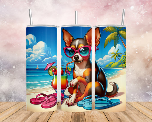 Skinny Tumbler with Straw, 20oz, Dog on Beach, Tenessee, awd-1247