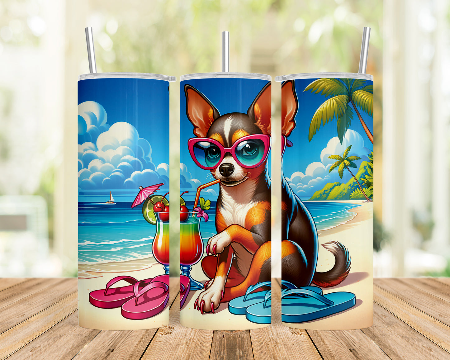 Skinny Tumbler with Straw, 20oz, Dog on Beach, Tenessee, awd-1247