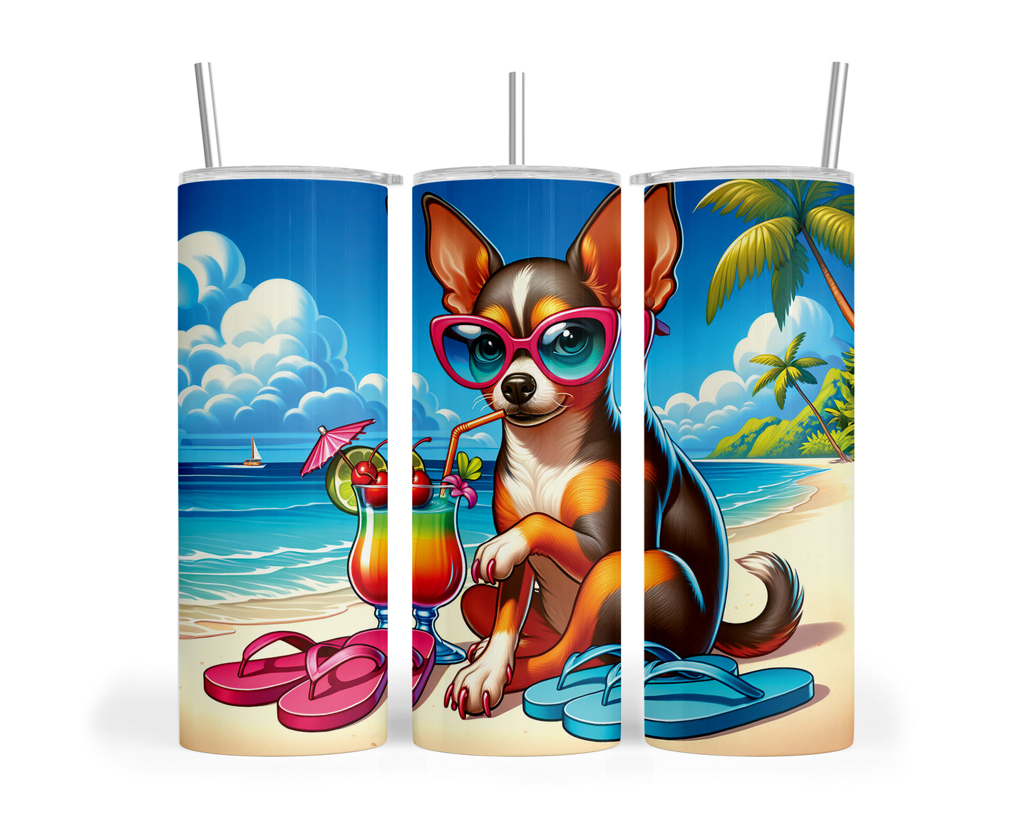 Skinny Tumbler with Straw, 20oz, Dog on Beach, Tenessee, awd-1247