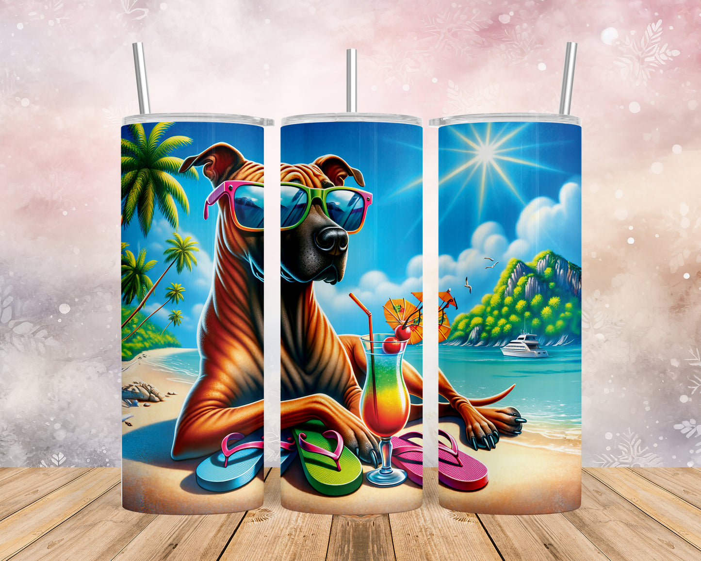 Skinny Tumbler with Straw, 20oz, Dog on Beach, Thai Ridgeback, awd-1248