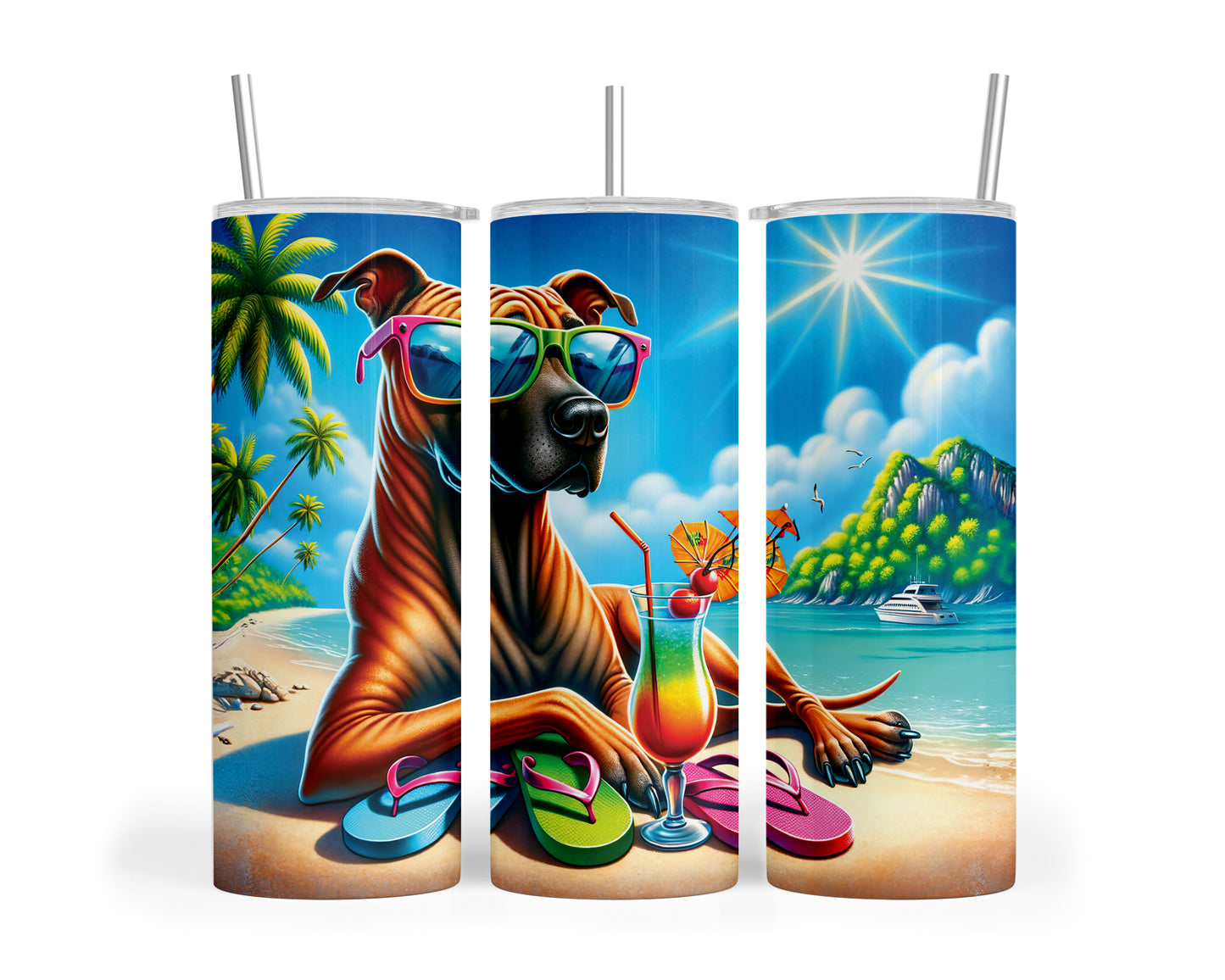 Skinny Tumbler with Straw, 20oz, Dog on Beach, Thai Ridgeback, awd-1248