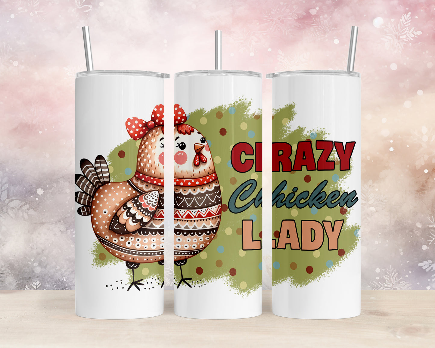 Skinny Tumbler with Straw, 20oz, Crazy Chicken Lady, awd-1265