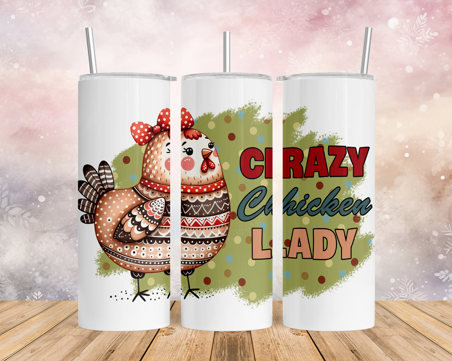 Skinny Tumbler with Straw, 20oz, Crazy Chicken Lady, awd-1265