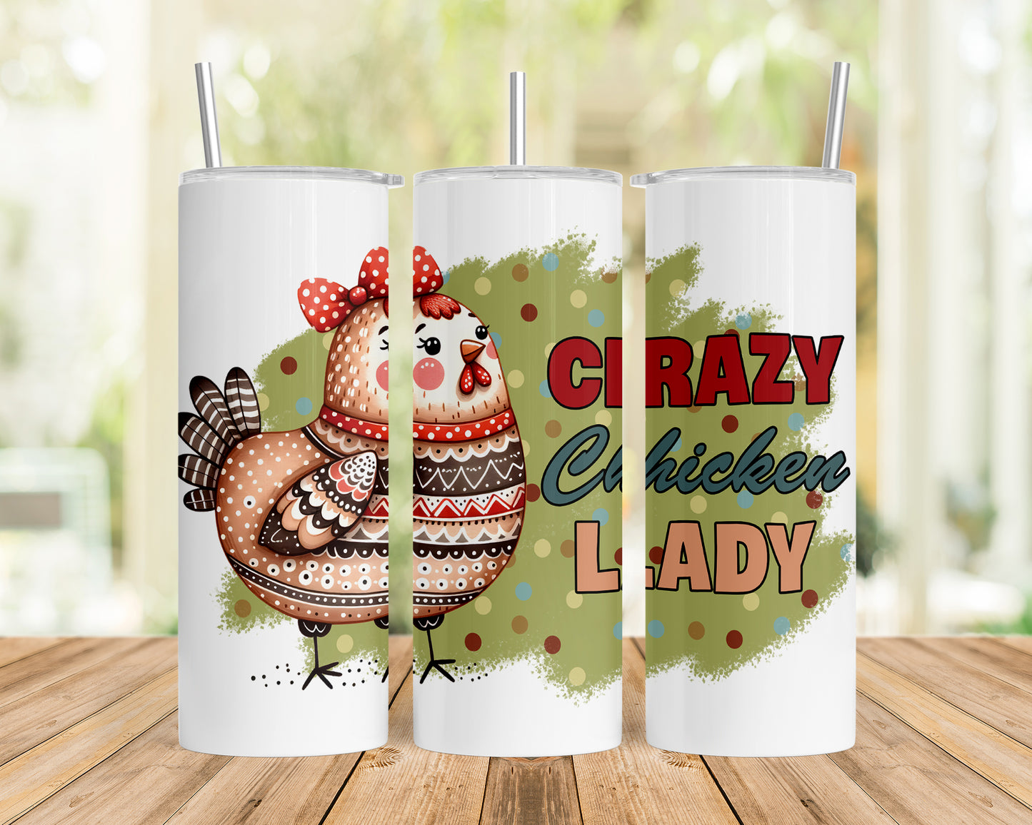 Skinny Tumbler with Straw, 20oz, Crazy Chicken Lady, awd-1265