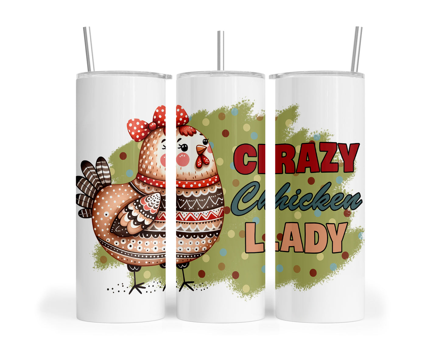 Skinny Tumbler with Straw, 20oz, Crazy Chicken Lady, awd-1265