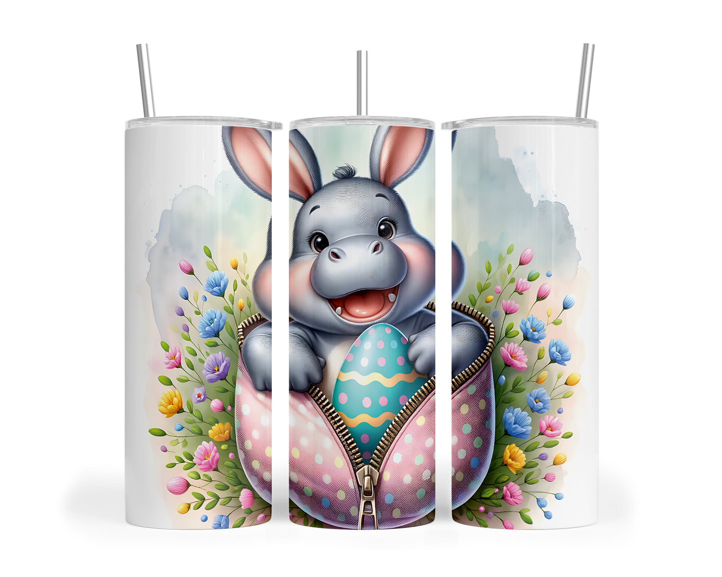 Skinny Tumbler with Straw, 20oz, Easter, Baby Hippo, awd-1267