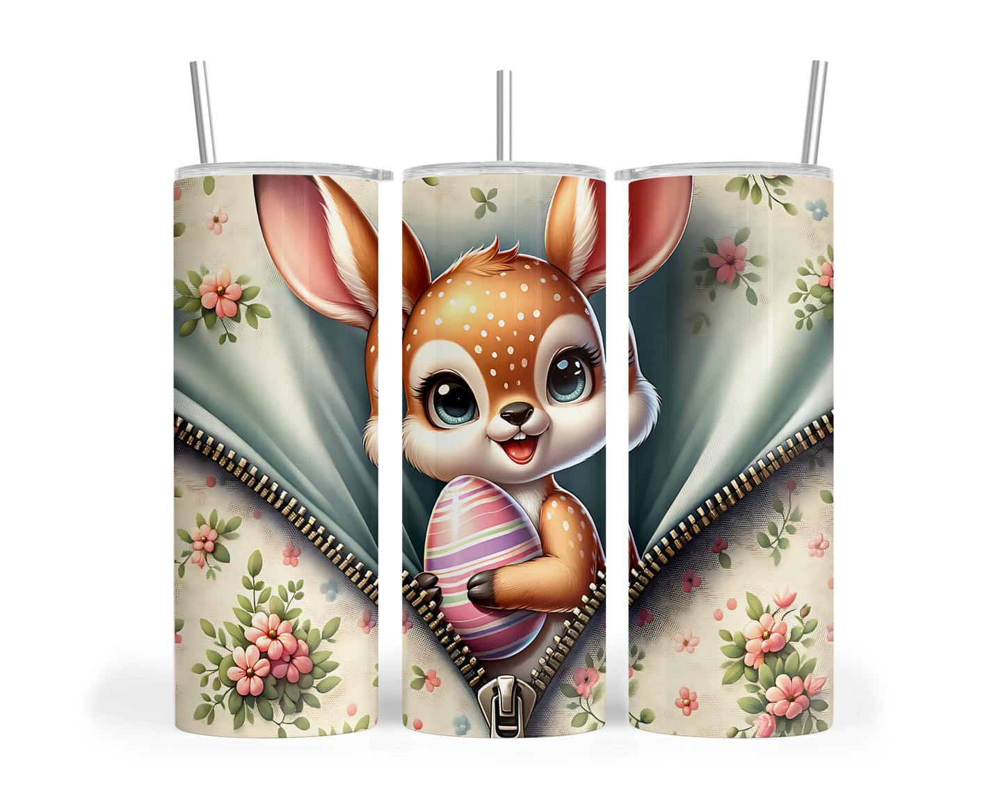 Skinny Tumbler with Straw, 20oz, Easter, Baby Deer, awd-1268