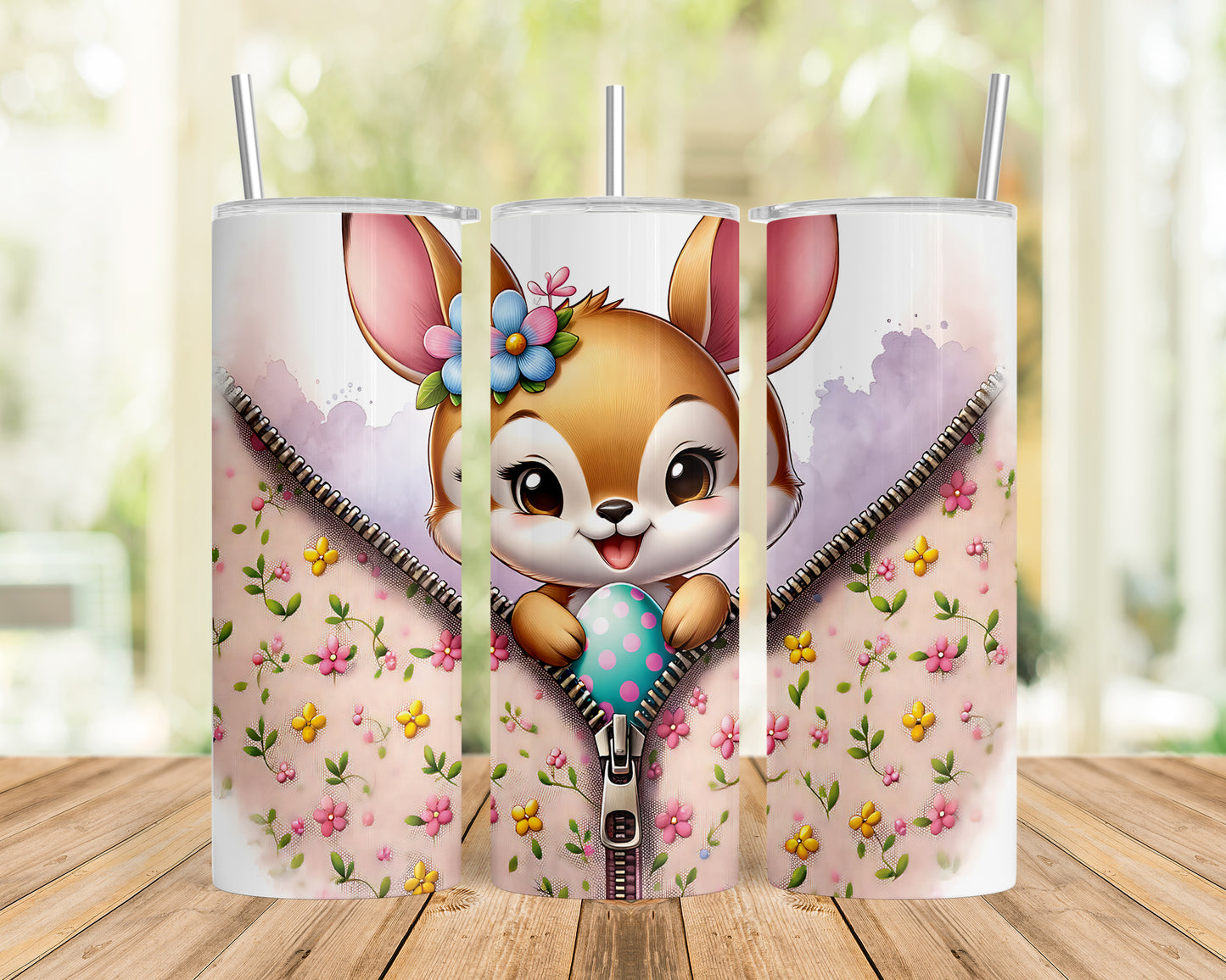 Skinny Tumbler with Straw, 20oz, Easter, Baby Deer, awd-1269