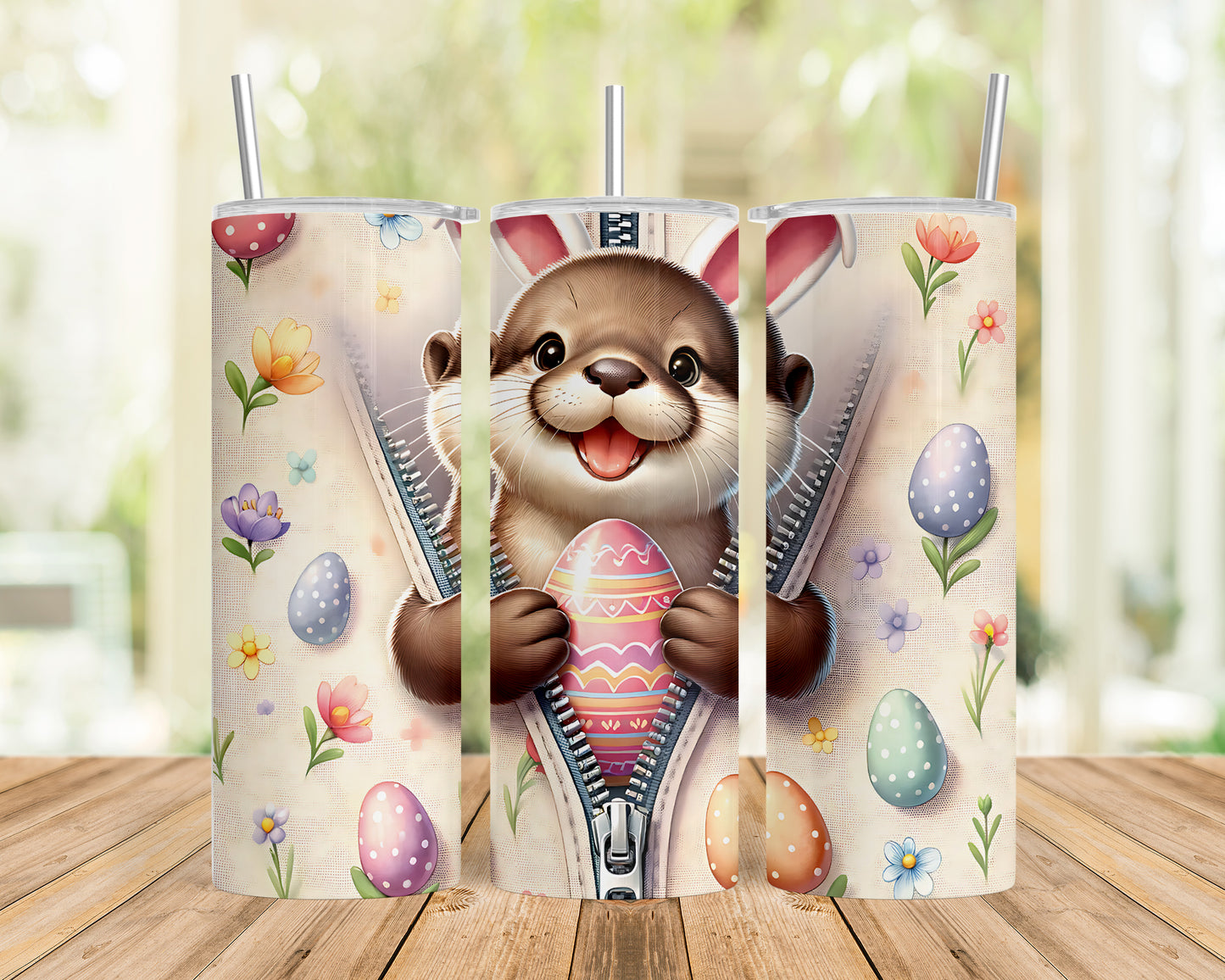 Skinny Tumbler with Straw, 20oz, Easter, Baby Otter, awd-1271