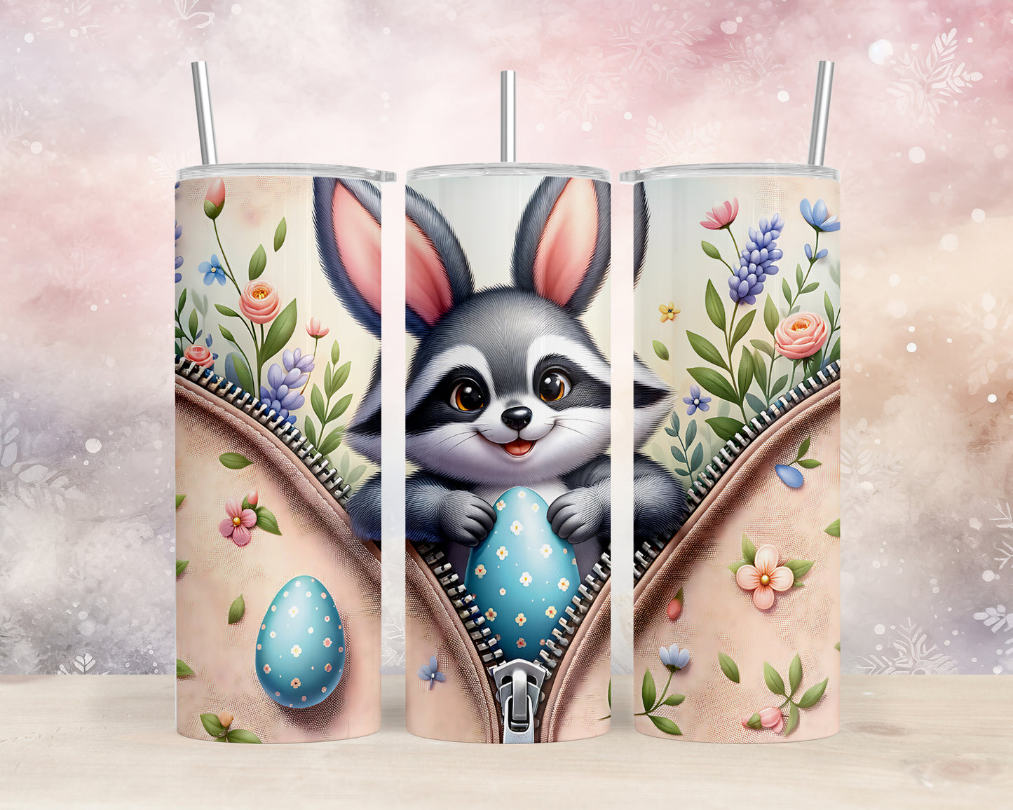 Skinny Tumbler with Straw, 20oz, Easter, Raccoon, awd-1273