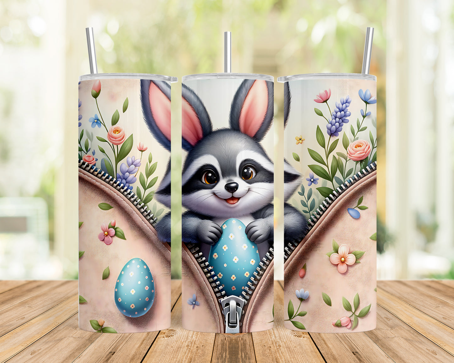 Skinny Tumbler with Straw, 20oz, Easter, Raccoon, awd-1273