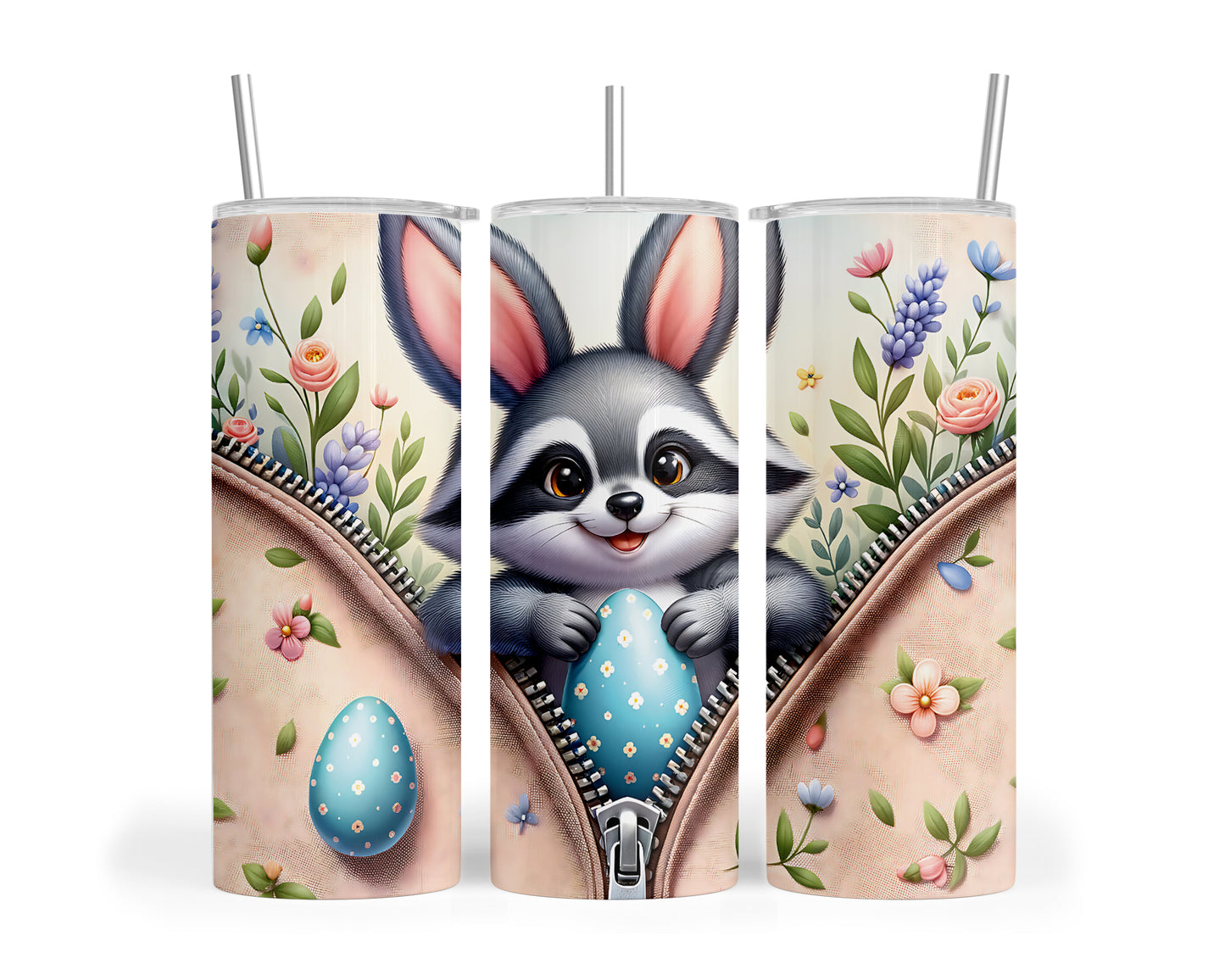 Skinny Tumbler with Straw, 20oz, Easter, Raccoon, awd-1273