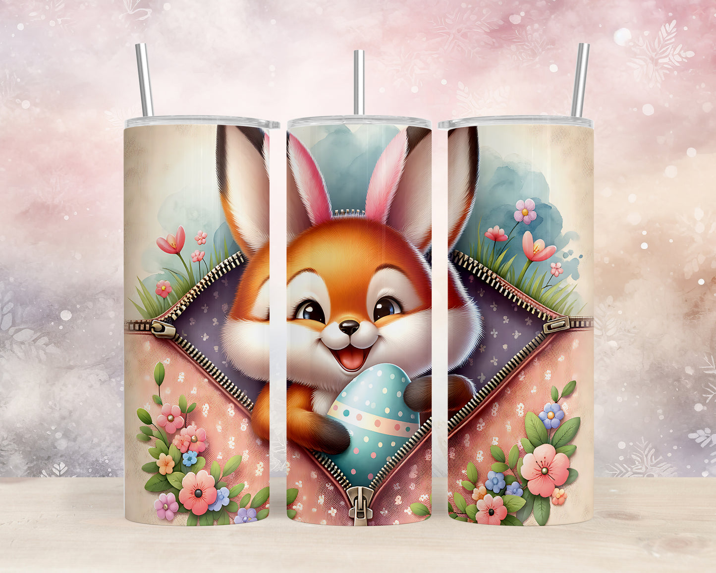 Skinny Tumbler with Straw, 20oz, Easter, Fox, awd-1274