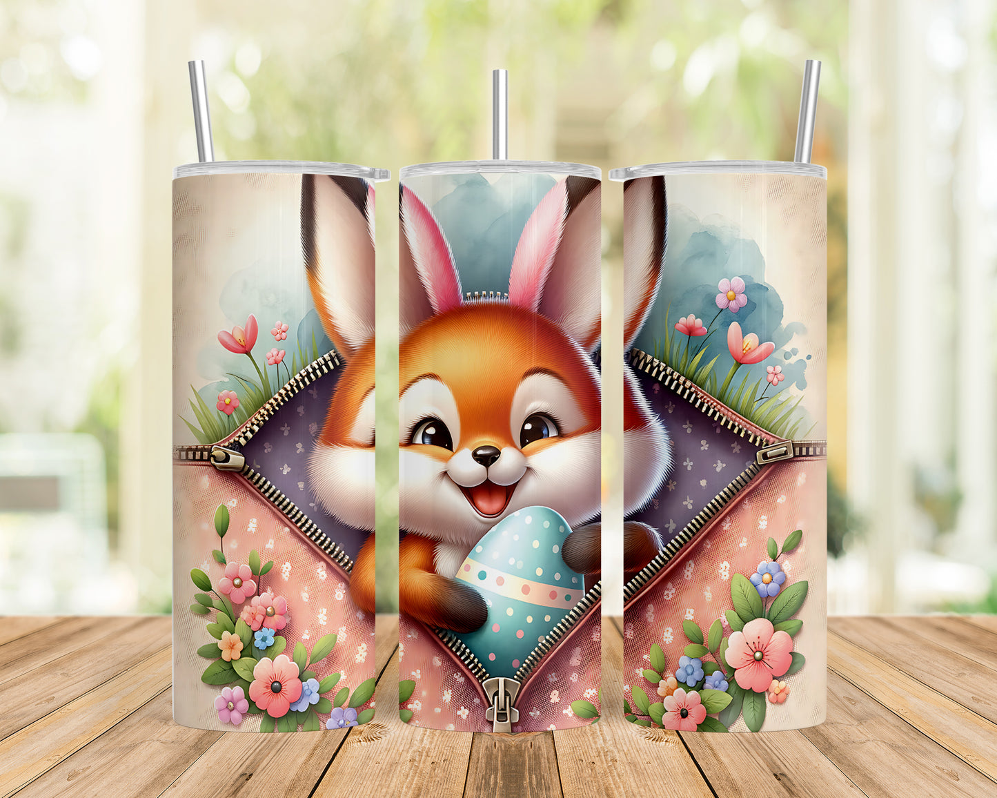 Skinny Tumbler with Straw, 20oz, Easter, Fox, awd-1274