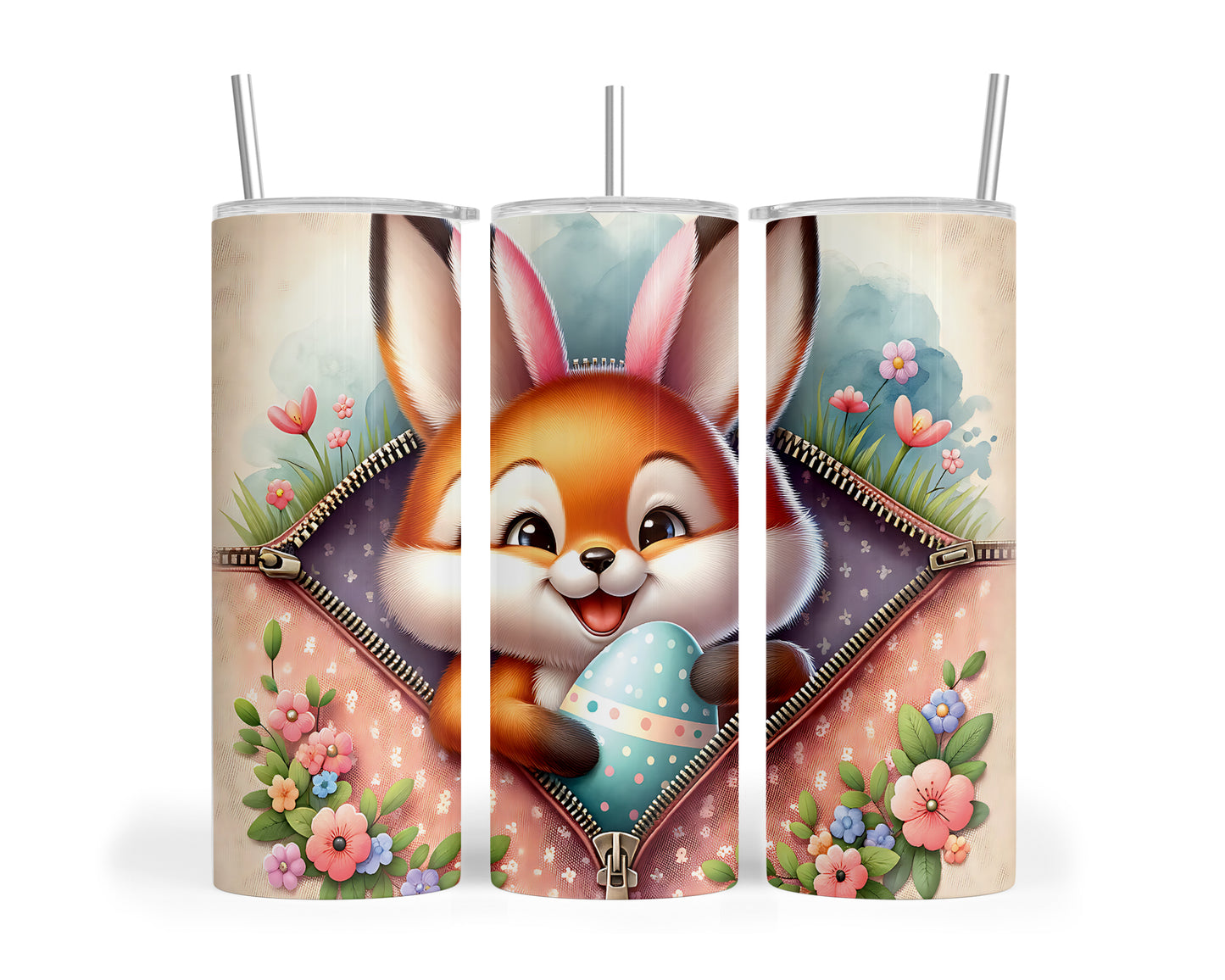 Skinny Tumbler with Straw, 20oz, Easter, Fox, awd-1274