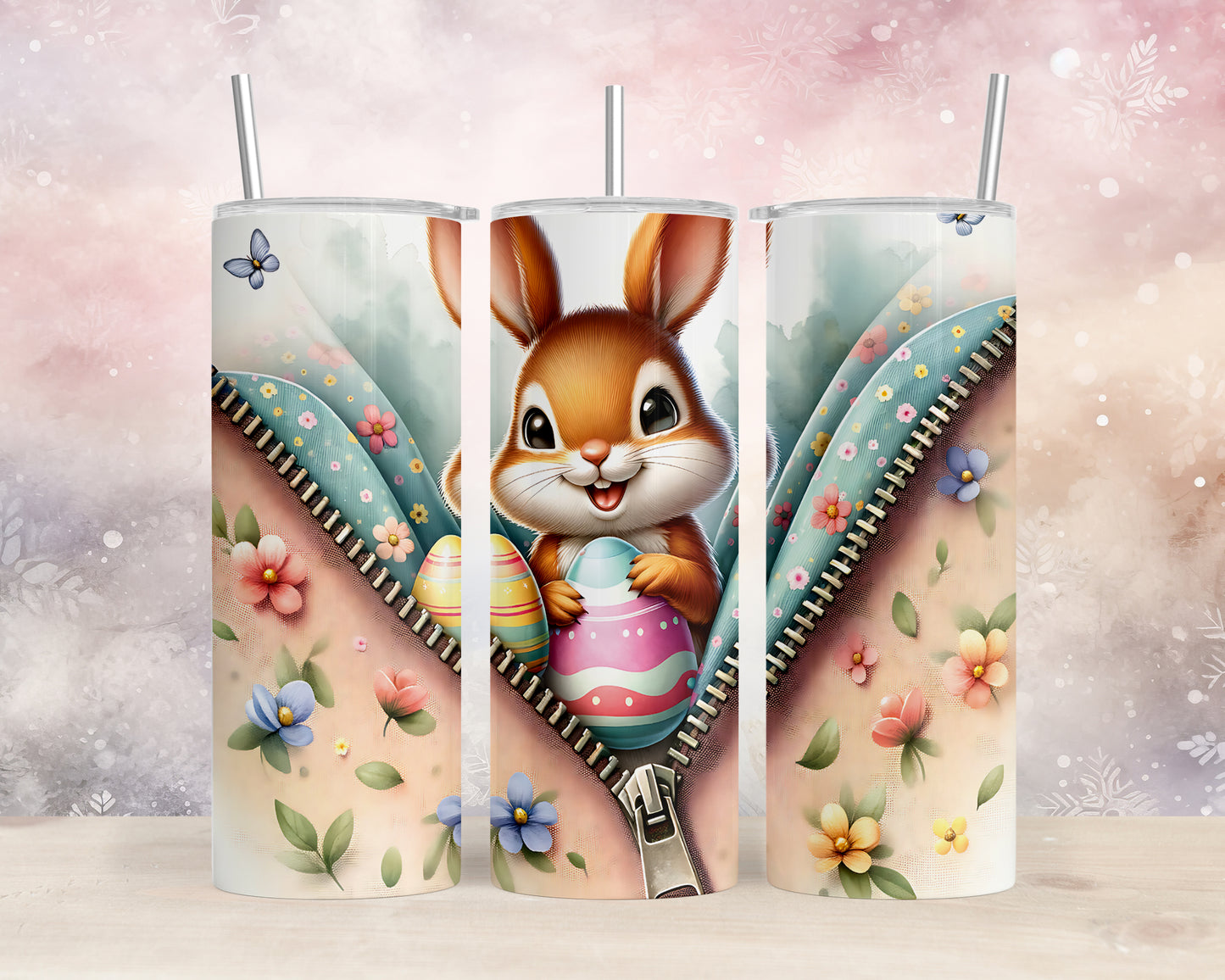 Skinny Tumbler with Straw, 20oz, Easter, Rabbit, awd-1275