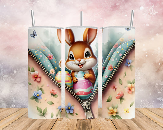 Skinny Tumbler with Straw, 20oz, Easter, Rabbit, awd-1275