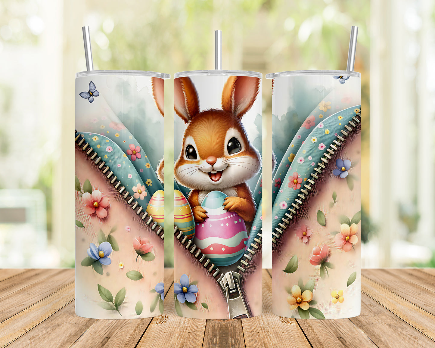 Skinny Tumbler with Straw, 20oz, Easter, Rabbit, awd-1275