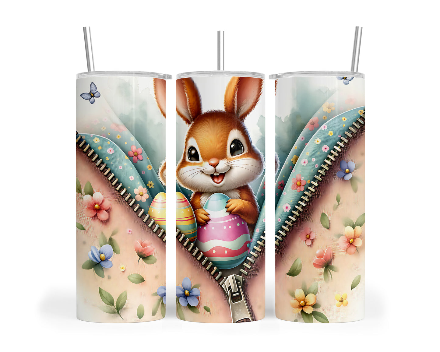 Skinny Tumbler with Straw, 20oz, Easter, Rabbit, awd-1275