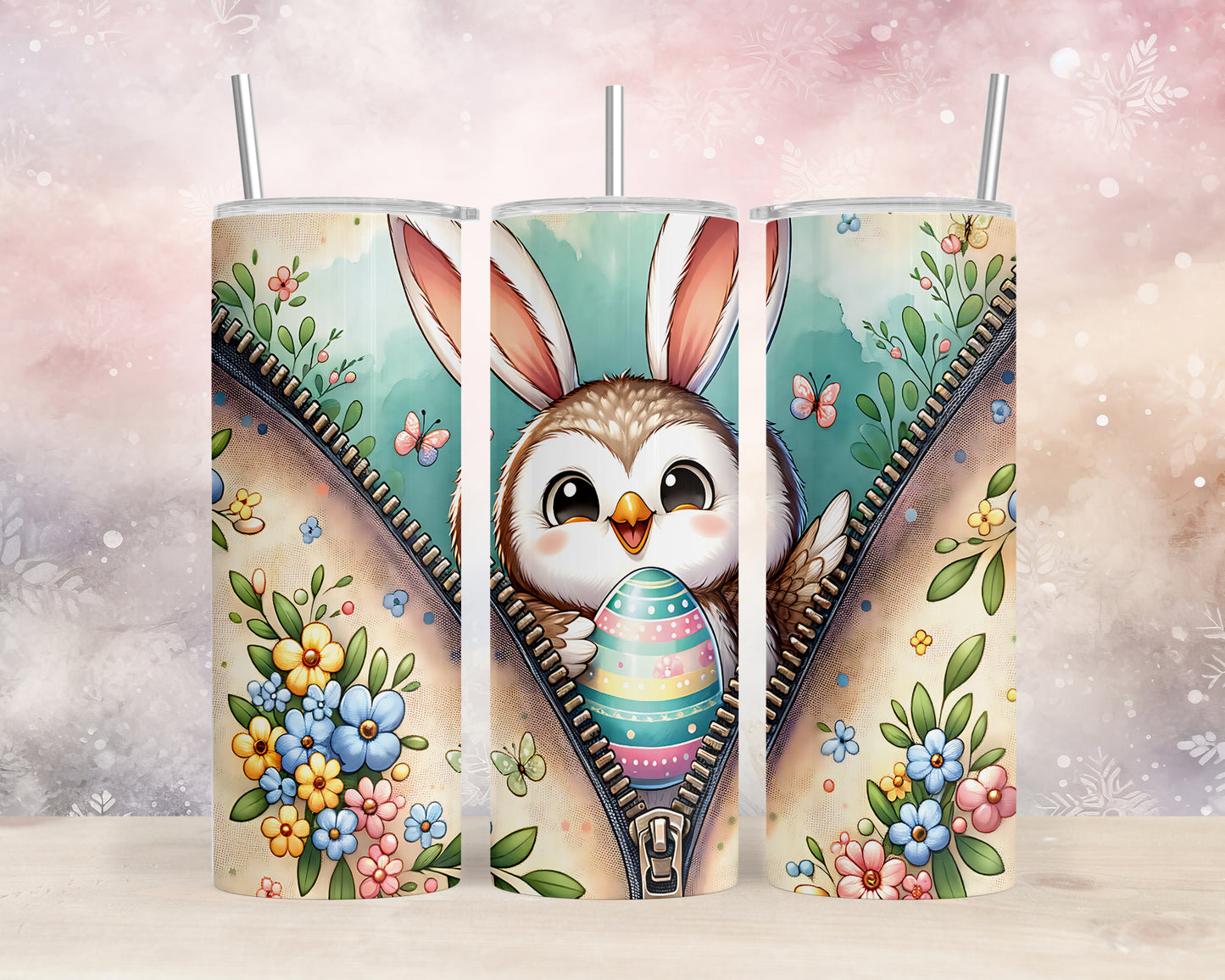 Skinny Tumbler with Straw, 20oz, Easter, Owl, awd-1302