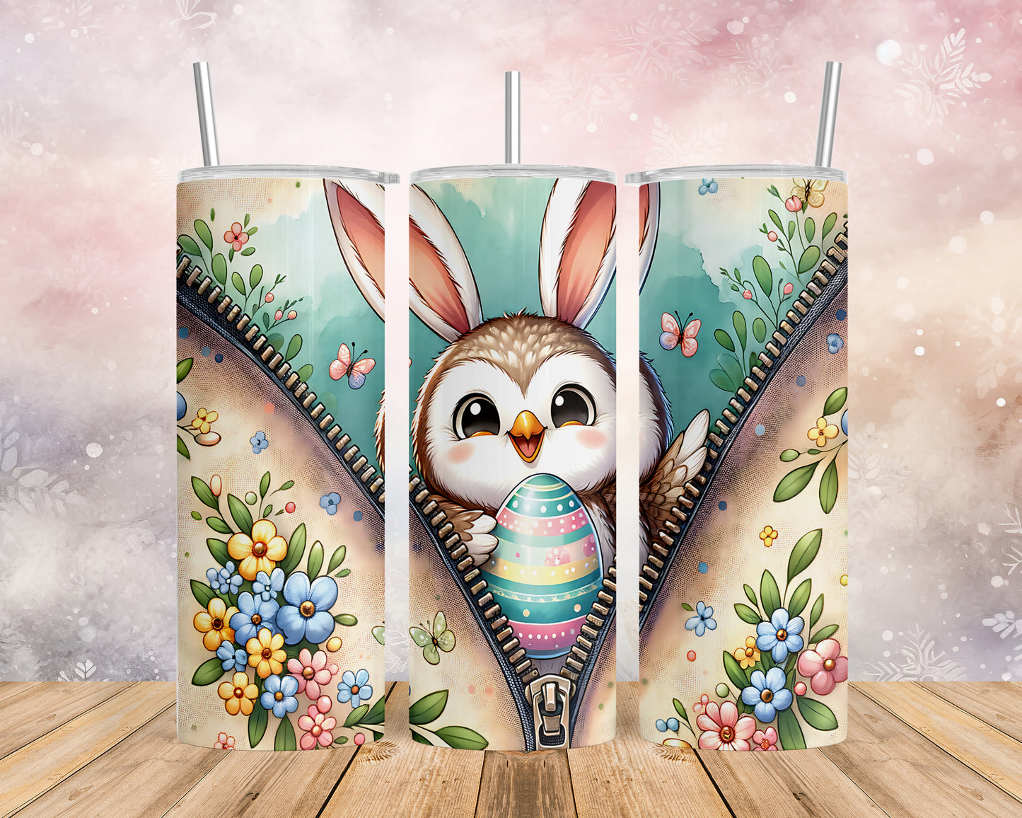 Skinny Tumbler with Straw, 20oz, Easter, Owl, awd-1302