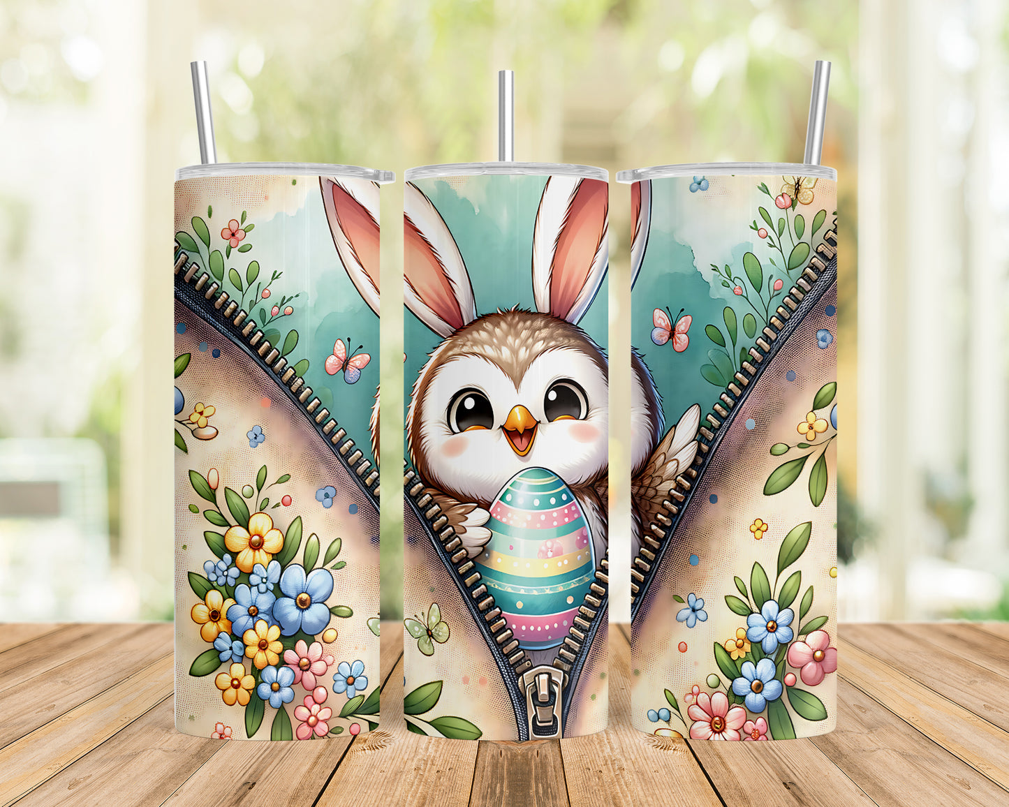 Skinny Tumbler with Straw, 20oz, Easter, Owl, awd-1302