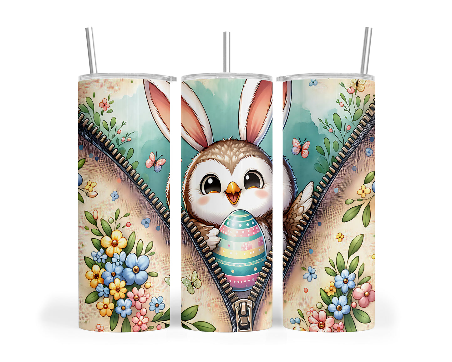 Skinny Tumbler with Straw, 20oz, Easter, Owl, awd-1302