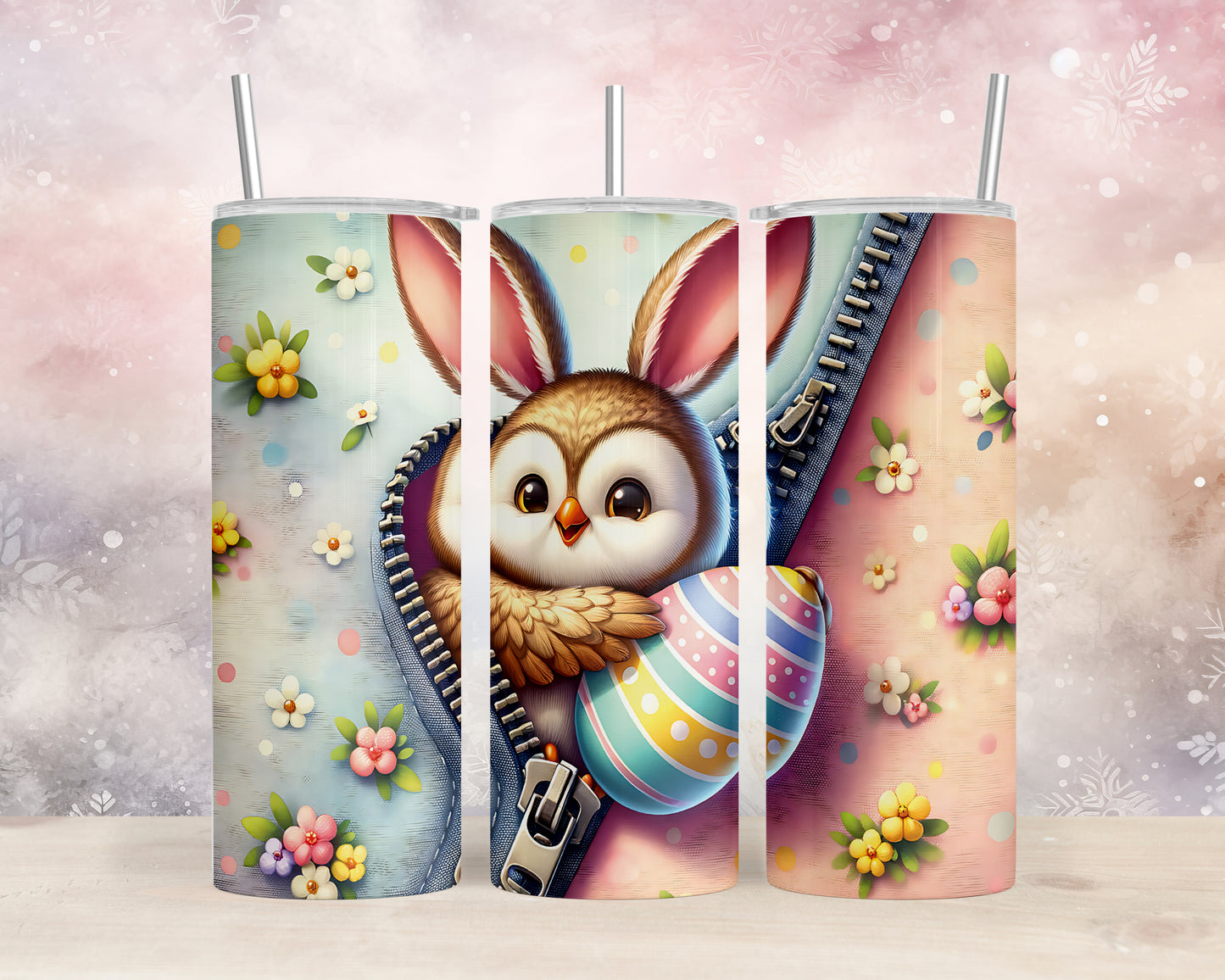 Skinny Tumbler with Straw, 20oz, Easter, Owl, awd-1303