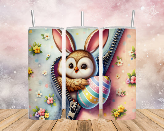 Skinny Tumbler with Straw, 20oz, Easter, Owl, awd-1303