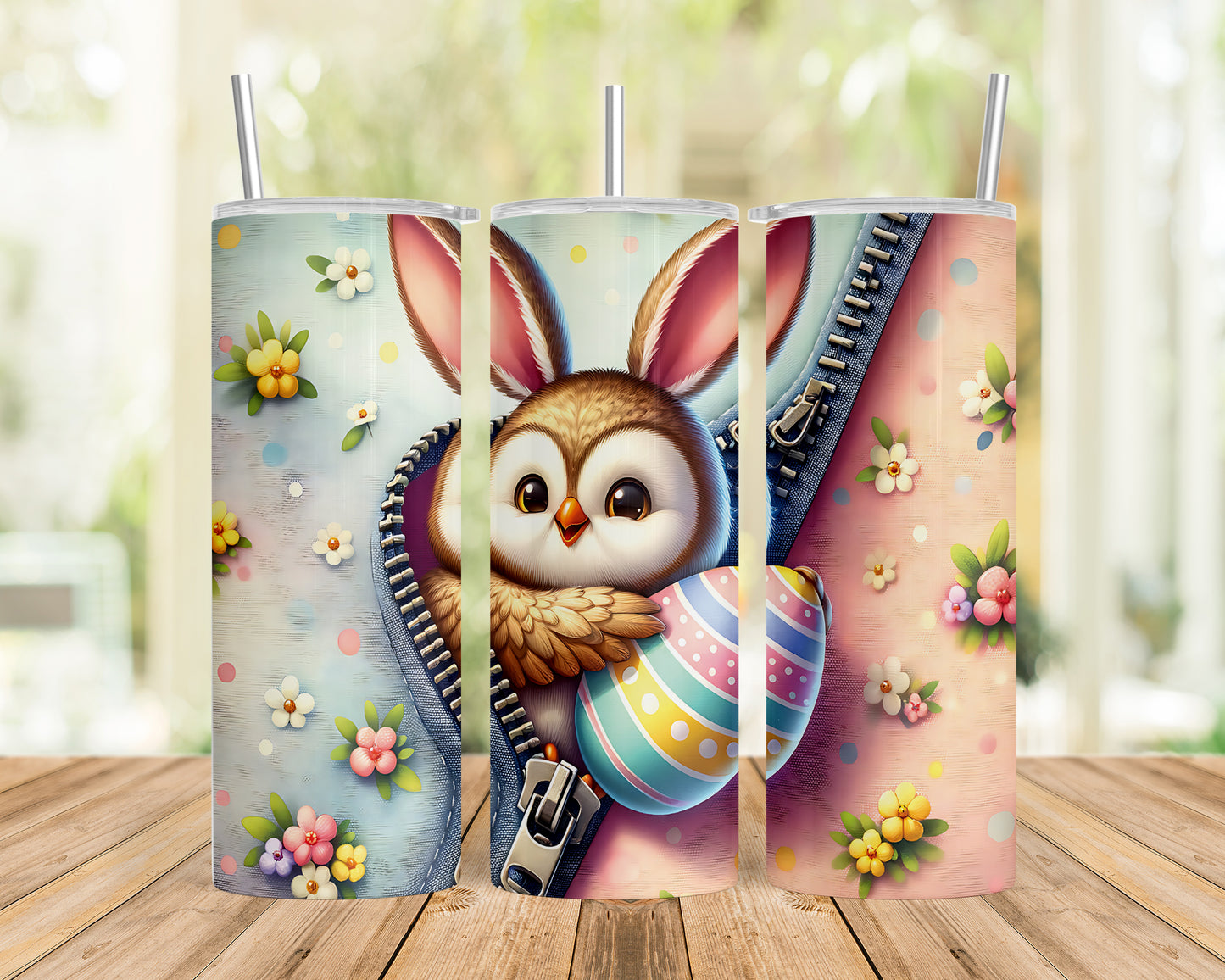 Skinny Tumbler with Straw, 20oz, Easter, Owl, awd-1303