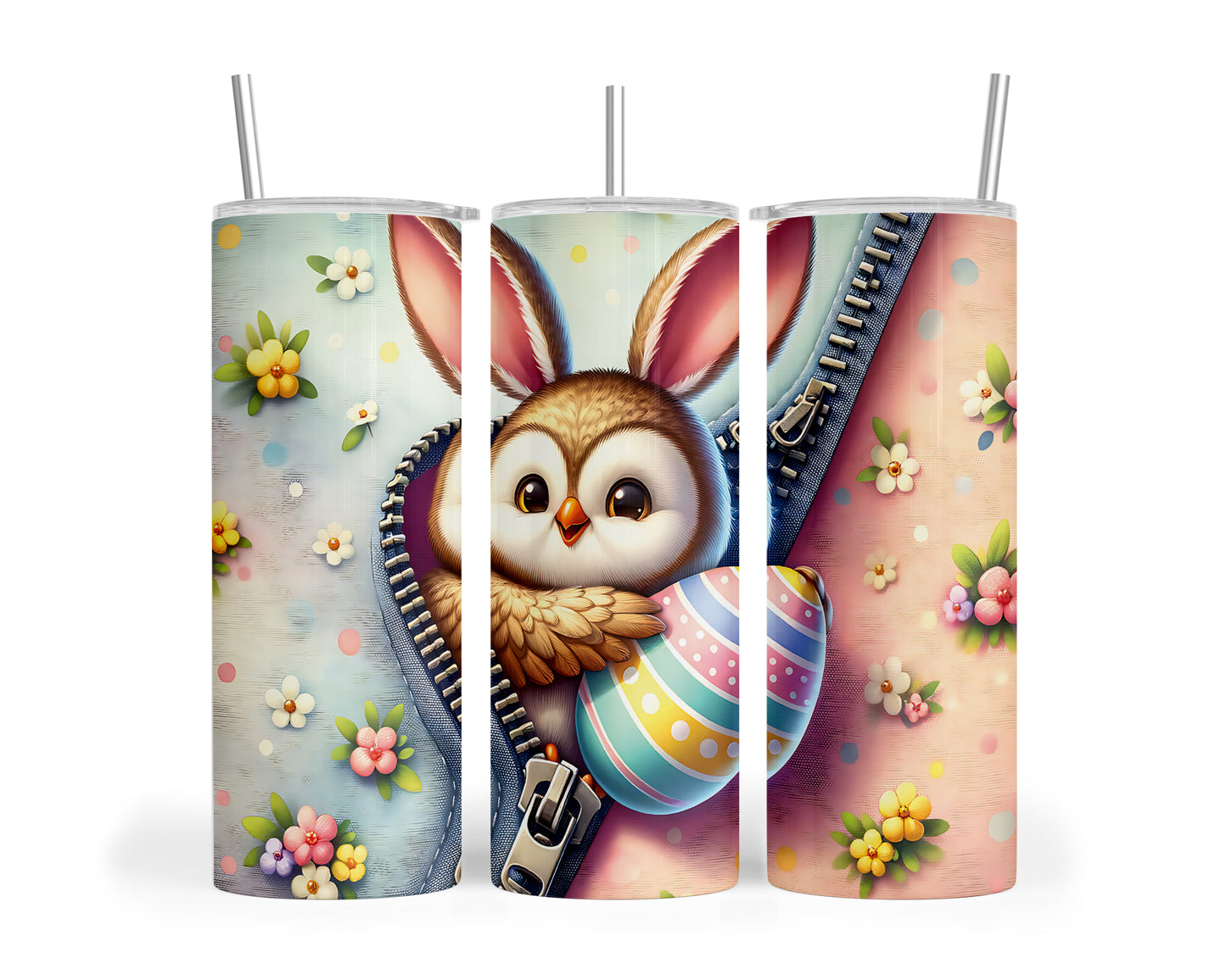 Skinny Tumbler with Straw, 20oz, Easter, Owl, awd-1303